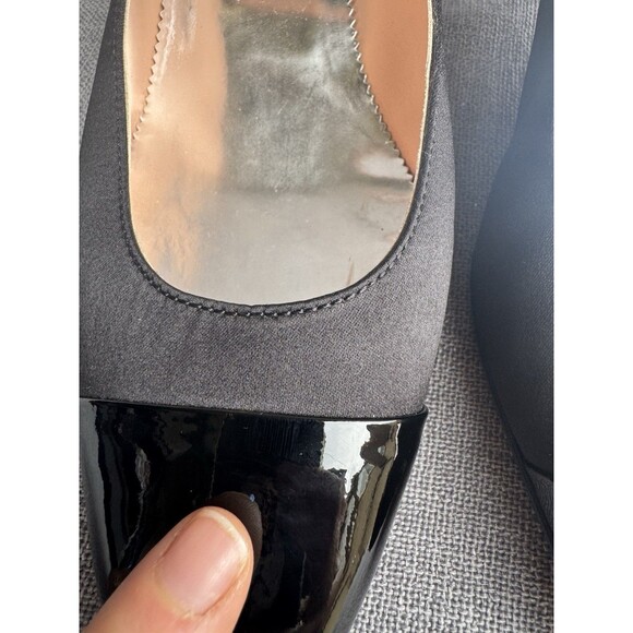 J Crew Black Mary Jane Block Heels Rhinestone Buckle Patent Cap Toe Shoes Size 8 - Picture 3 of 8